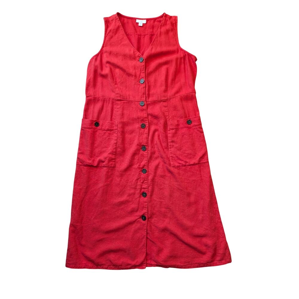 J. Jill Midi Dress Women's Linen blend Sleeveless Pockets Red Size L Petite